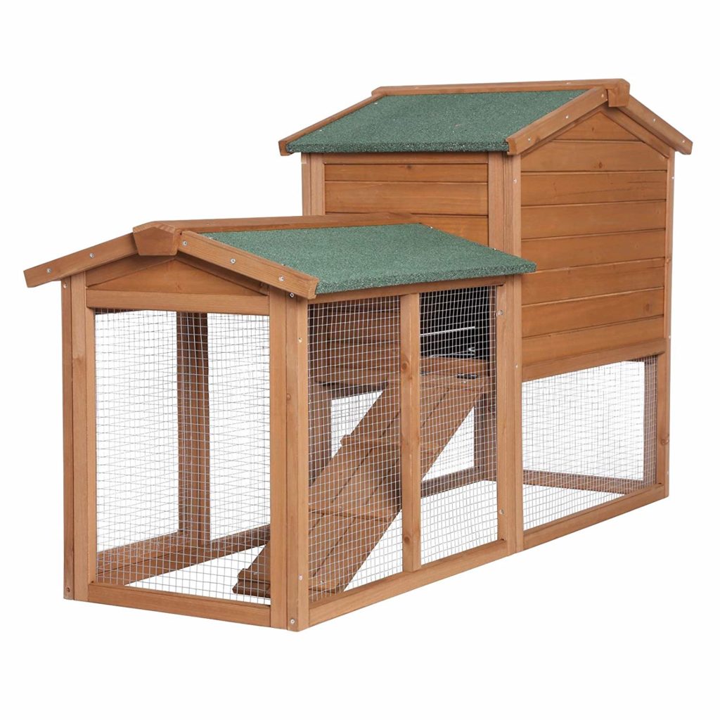 Cochon d'Inde - Cage pour animaux clapier en bois avec rampe et plateau coulissant (140 x 65 x 119 cm)
