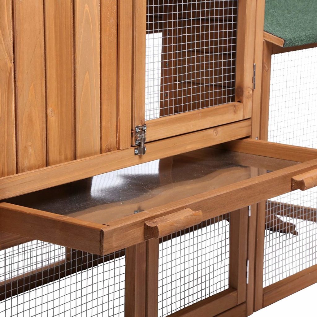 Cochon d'Inde - Cage pour animaux clapier en bois avec rampe et plateau coulissant (140 x 65 x 119 cm)