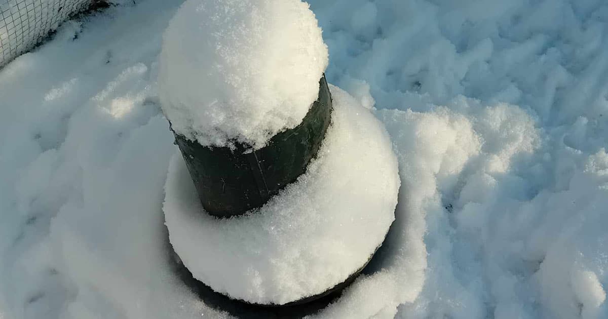 Abreuvoir des poules plein de neige